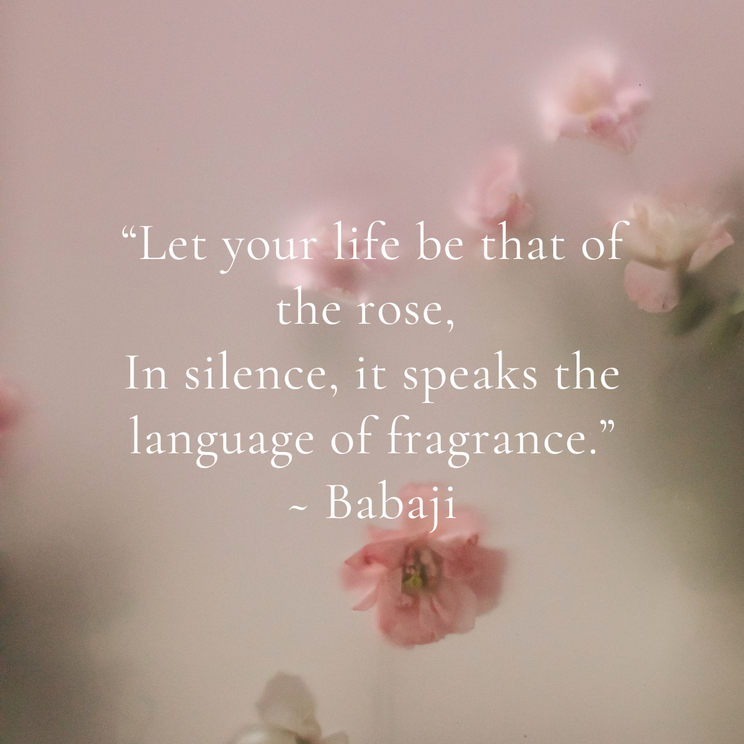 A quote form babaji on an image of pink roses